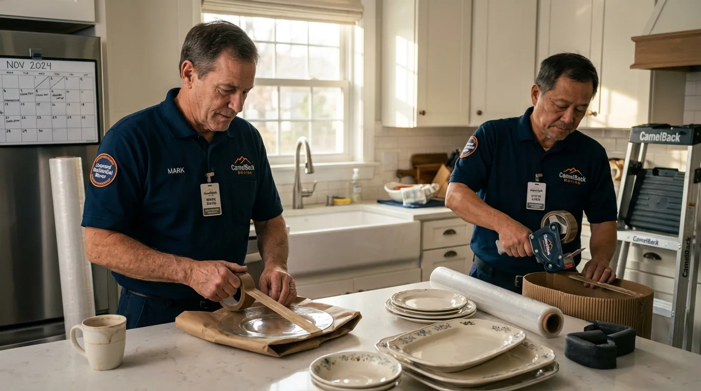 Professional crew packing kitchen dishware in Hollywood, SC